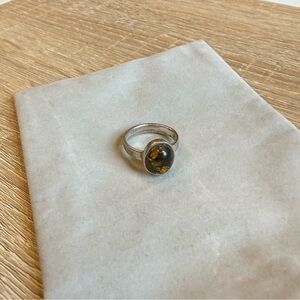Sterling Silver Ring with Amber Stone Yellow Gem